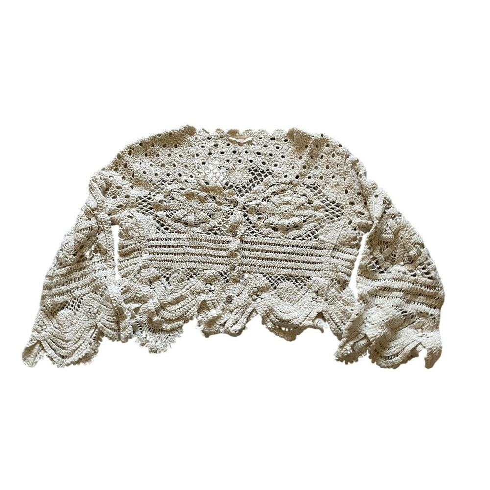 Solitaire Cream White Crochet Open Knit Button Cardigan Medium Cottagecore Boho